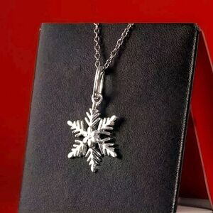 Sterling Silver 6 Leaf Point Snow Flake Pendant Necklace